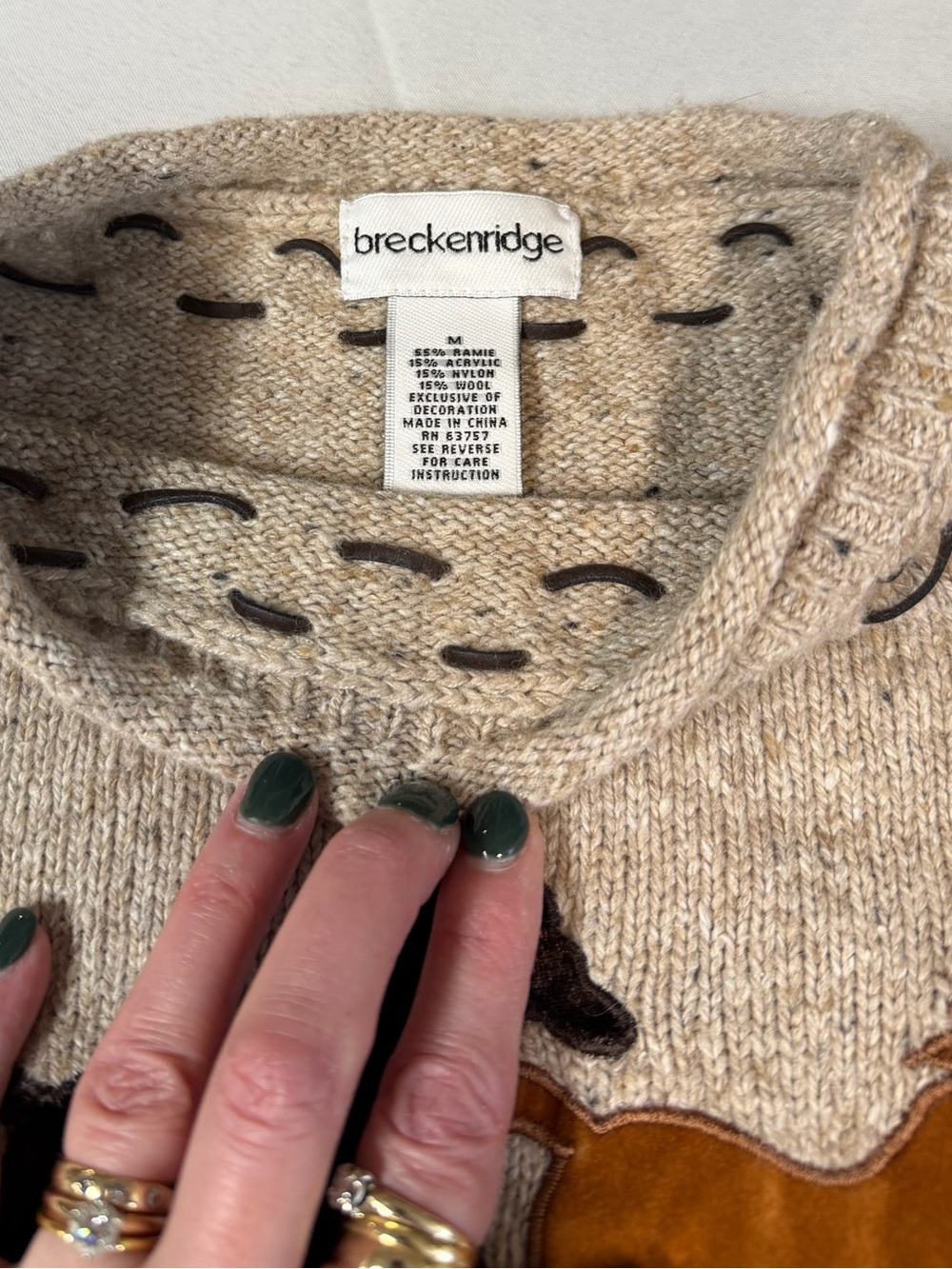 breckenridge Equestrian Beige Crewneck Sweater Grandmacore Western Size Medium - Picture 4 of 6